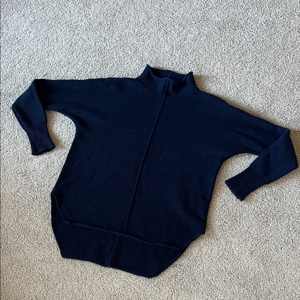 Tom Ford Cashemere Navy Turtleneck Sweater High-low Trim